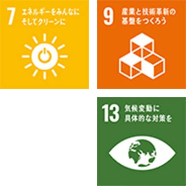 7.エネルギーをみんなにそしてクリーンに 9.産業と技術革新の基盤をつくろう 13.気候変動に具体的な対策を