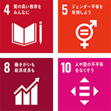 4.質の高い教育をみんなに 5.ジェンダー平等を実現しよう 8.働きがいも経済成長も 10.人や国の不平等をなくそう